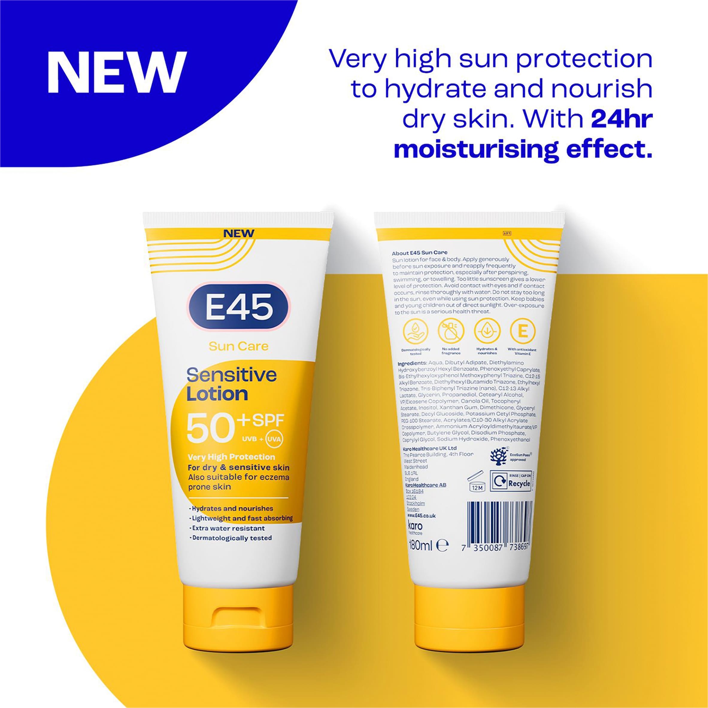 E45 Sun Care Sensitive Sun Cream Lotion SPF50+ 180ml thumbnail 2