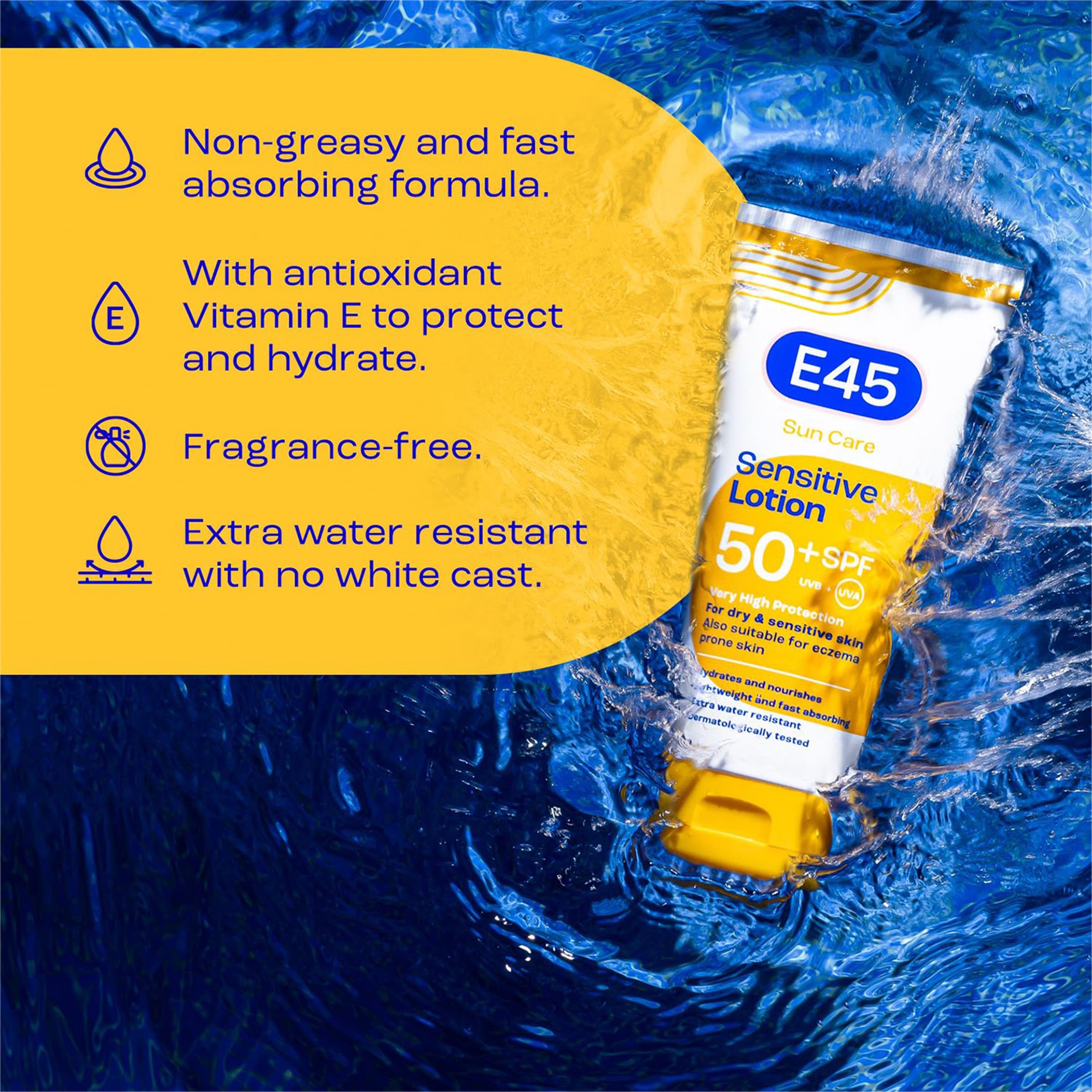 E45 Sun Care Sensitive Sun Cream Lotion SPF50+ 180ml thumbnail 5
