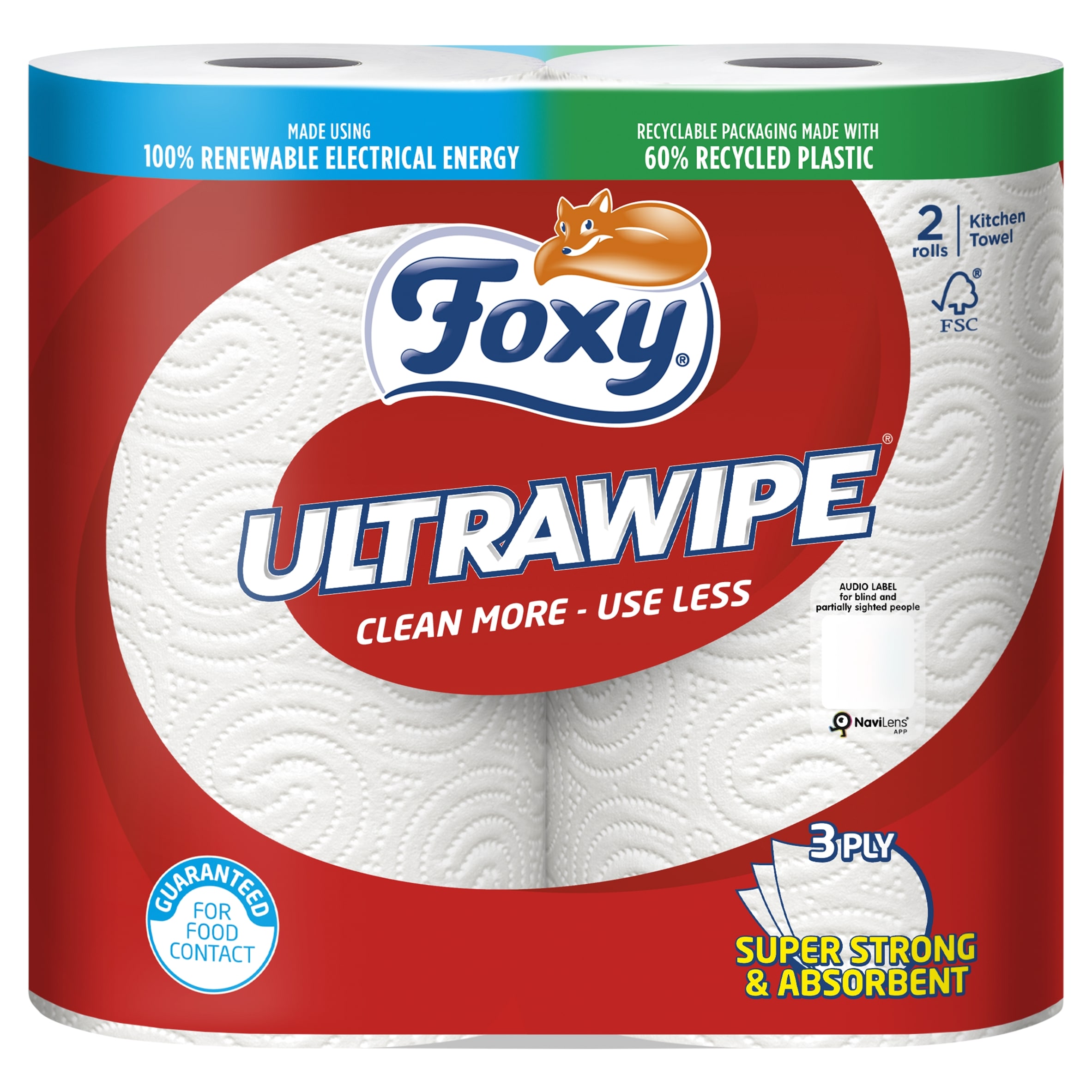Foxy Ultrawipe Kitchen towel 3ply 2 Roll 140 sheets