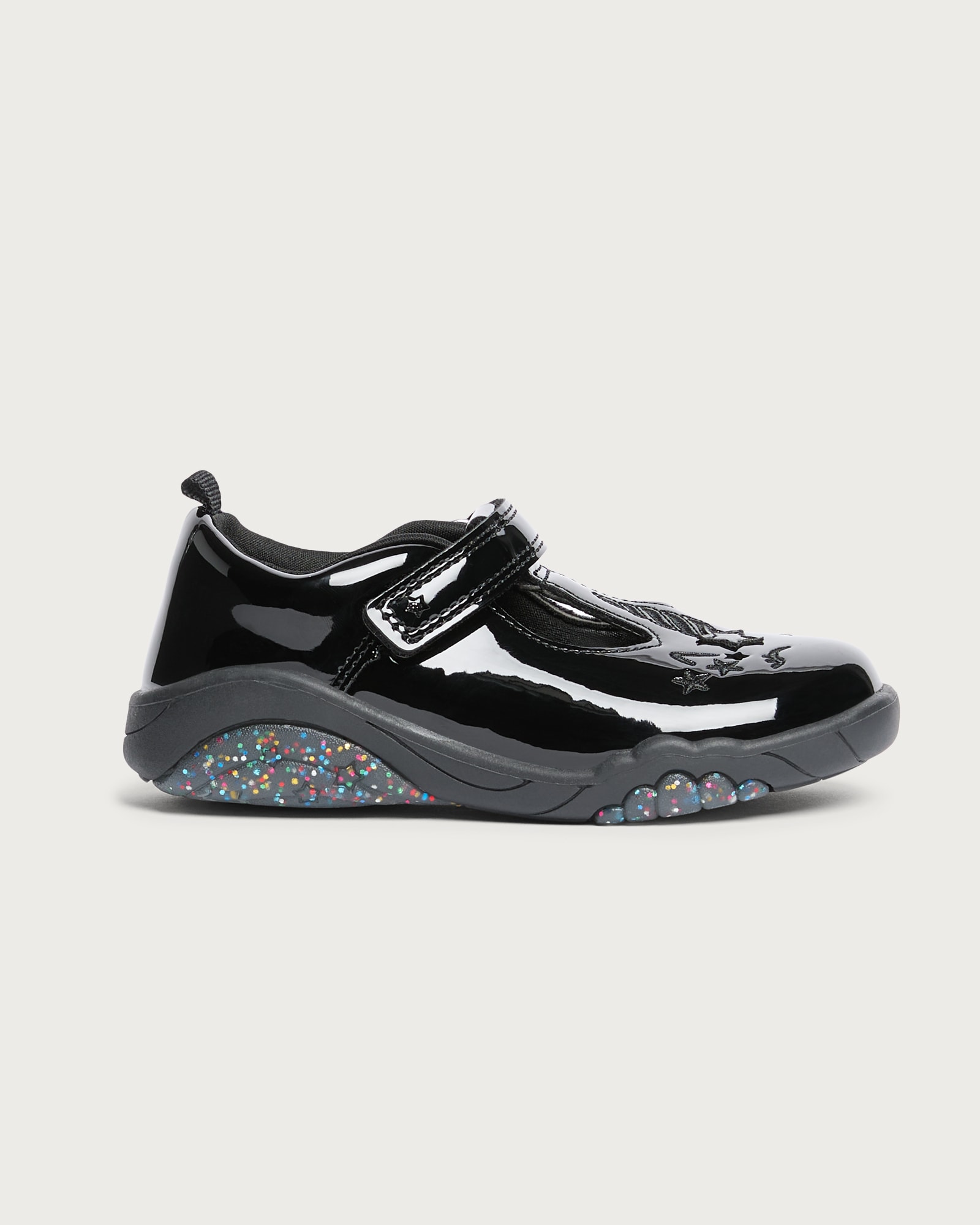 F&F School Girls Unicorn Patent Shoes in Black