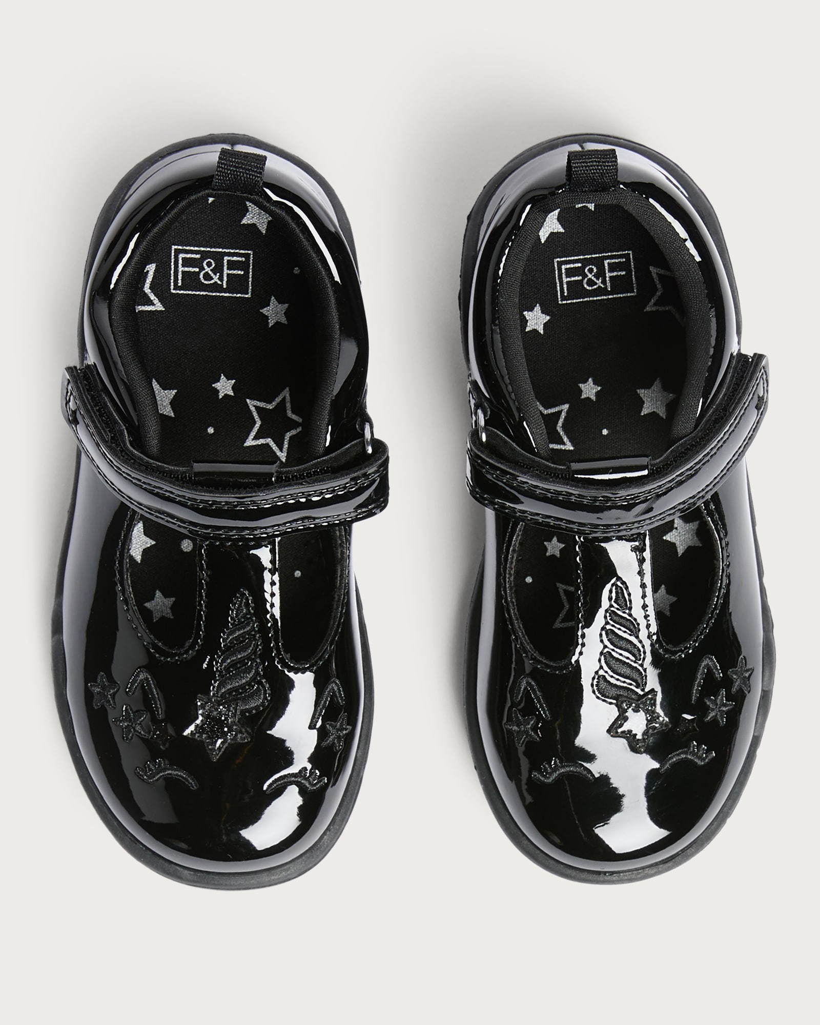 F&F School Girls Unicorn Patent Shoes in Black thumbnail 2