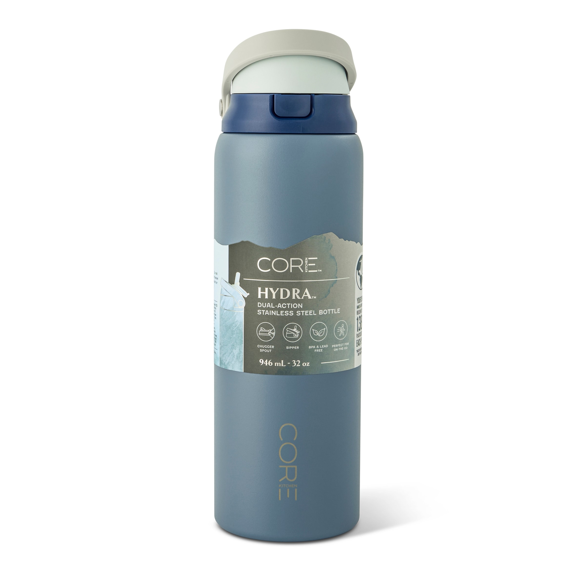 Core Kitchen Navy Hydra Dual Function Water Bottle 946ml