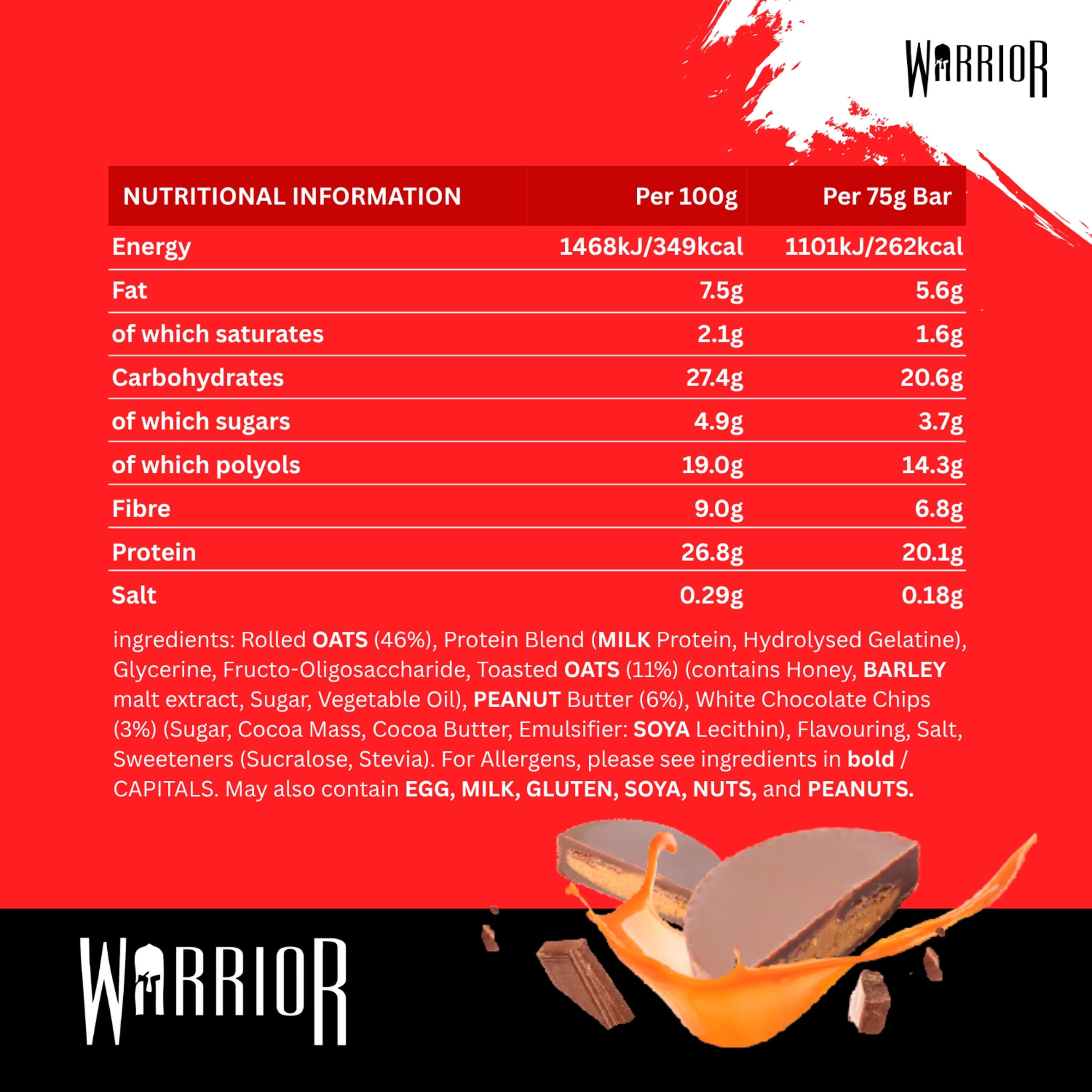 Warrior RAW Protein Flapjack Peanut Butter Cup 75g thumbnail 4