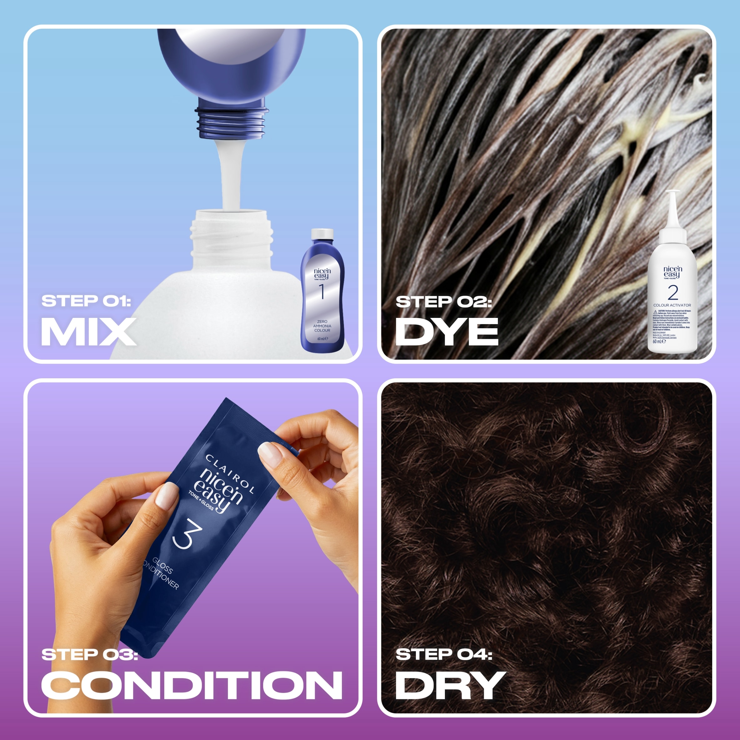 CLAIROL NICE'N EASY TONE+GLOSS SEMI PERMANENT HAIR DYE - 300/84 DARKEST BROWN thumbnail 5