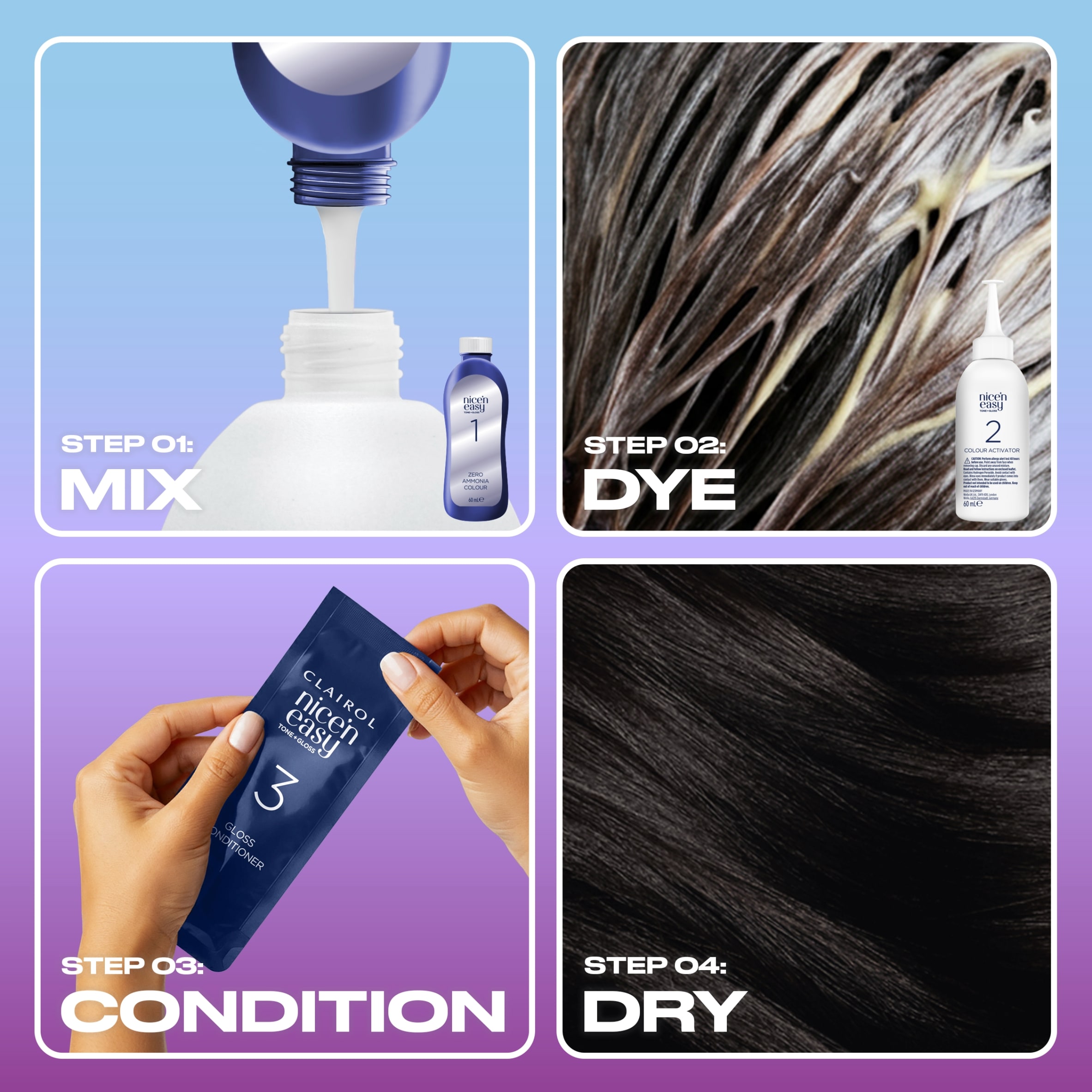 CLAIROL NICE'N EASY TONE+GLOSS SEMI PERMANENT HAIR DYE - 200/83 BLACK thumbnail 5