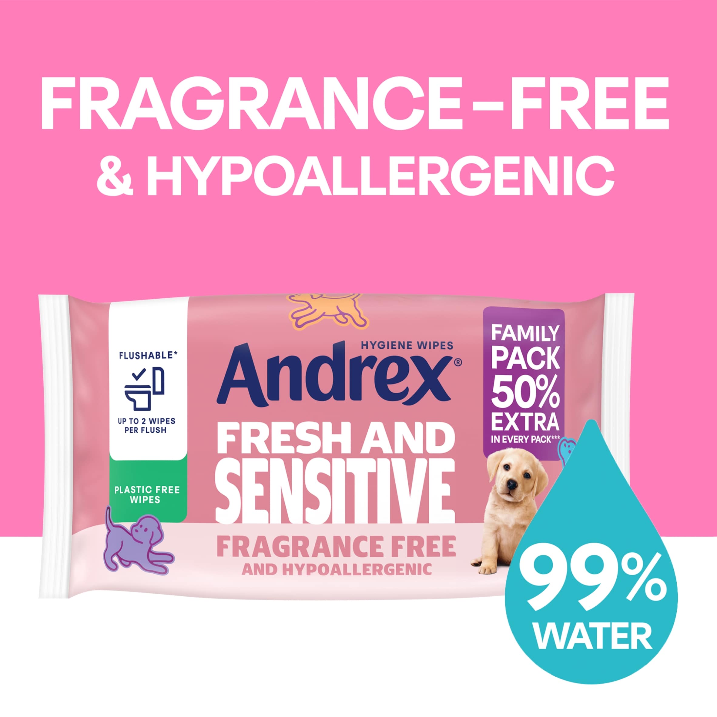 Andrex Fresh and Sensitive Flushable Hygiene Wipes 45 Wipes thumbnail 2