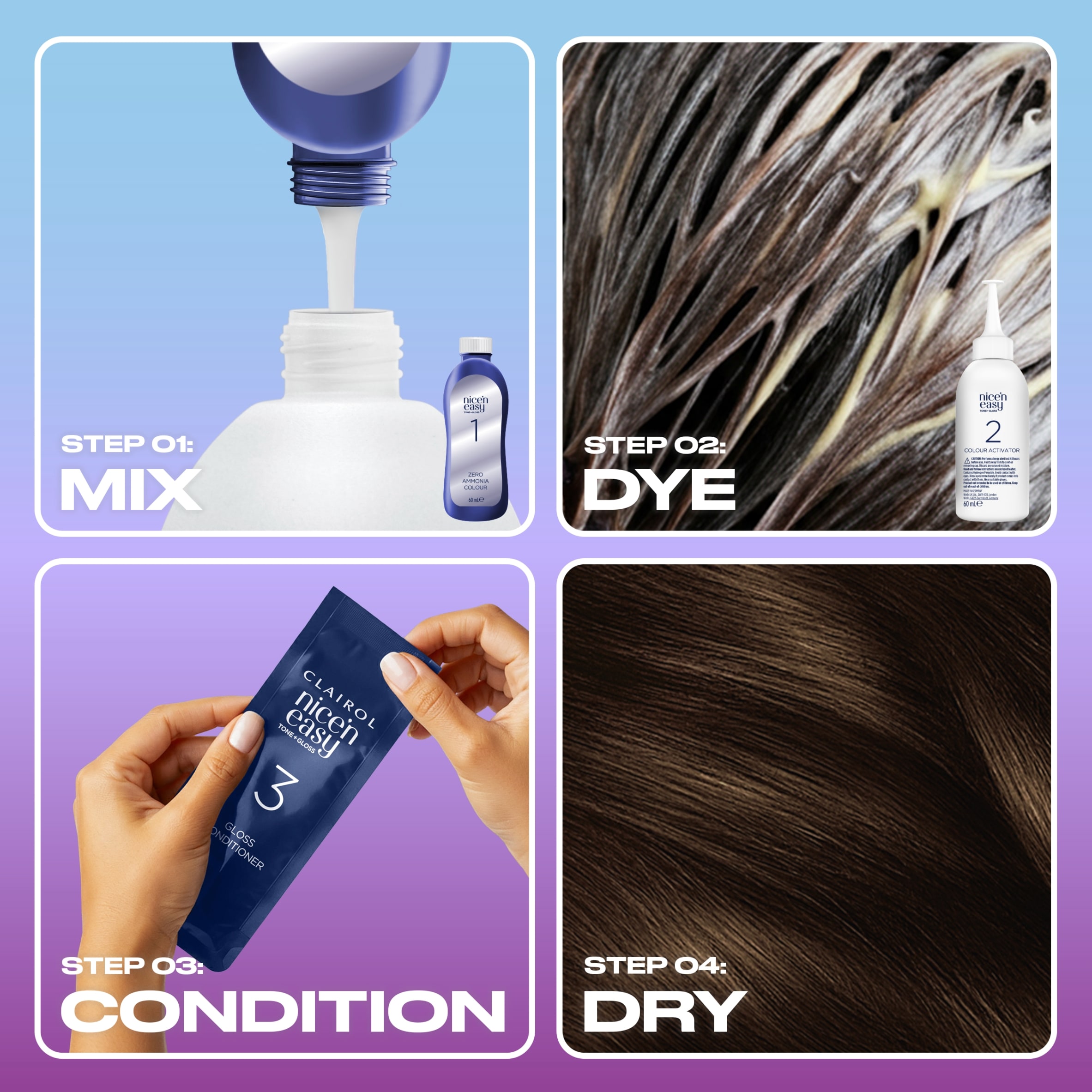 CLAIROL NICE'N EASY TONE+GLOSS SEMI PERMANENT HAIR DYE - 400/79 DARK BROWN thumbnail 5