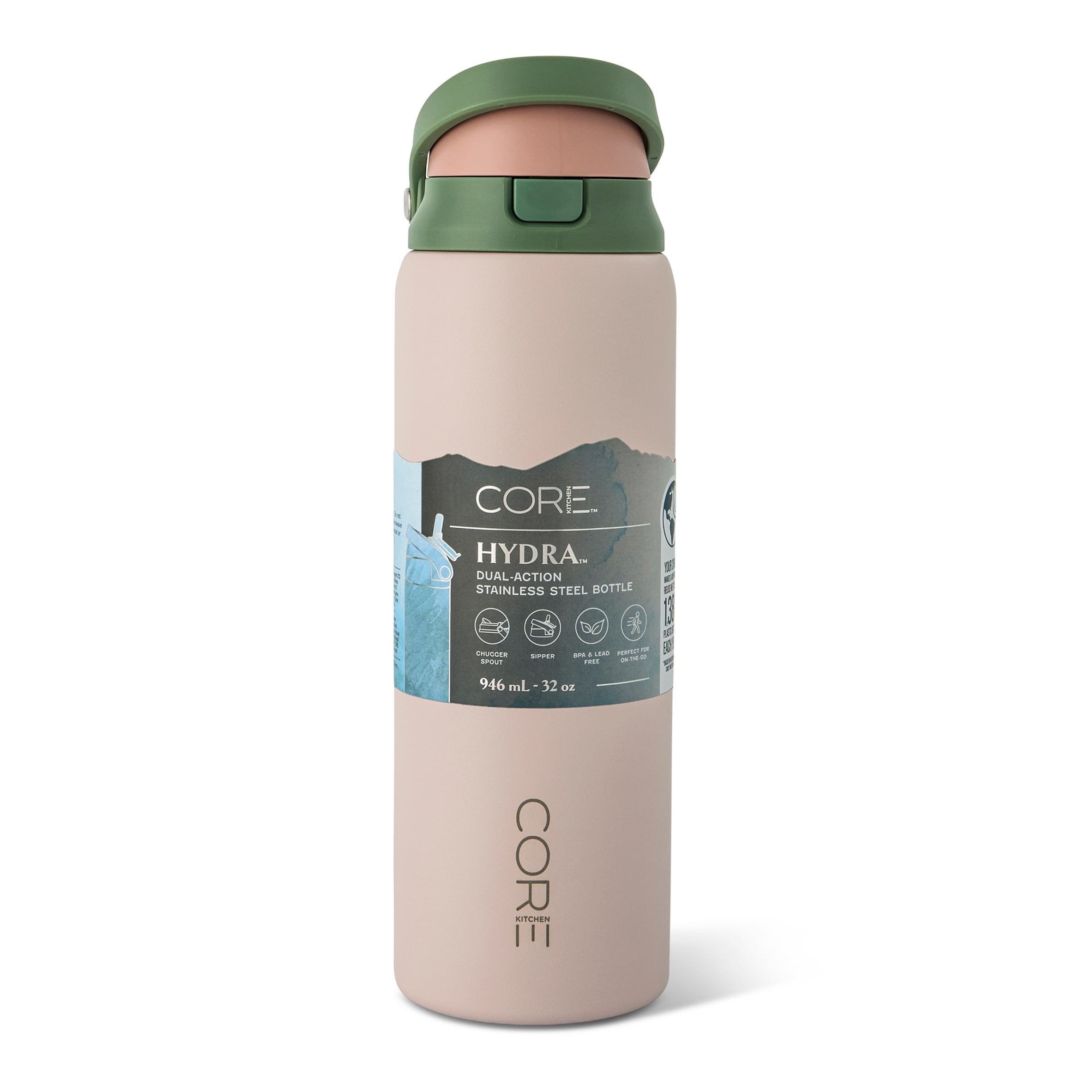 Core Kitchen Pink Hydra Dual Function Water Bottle 946ml