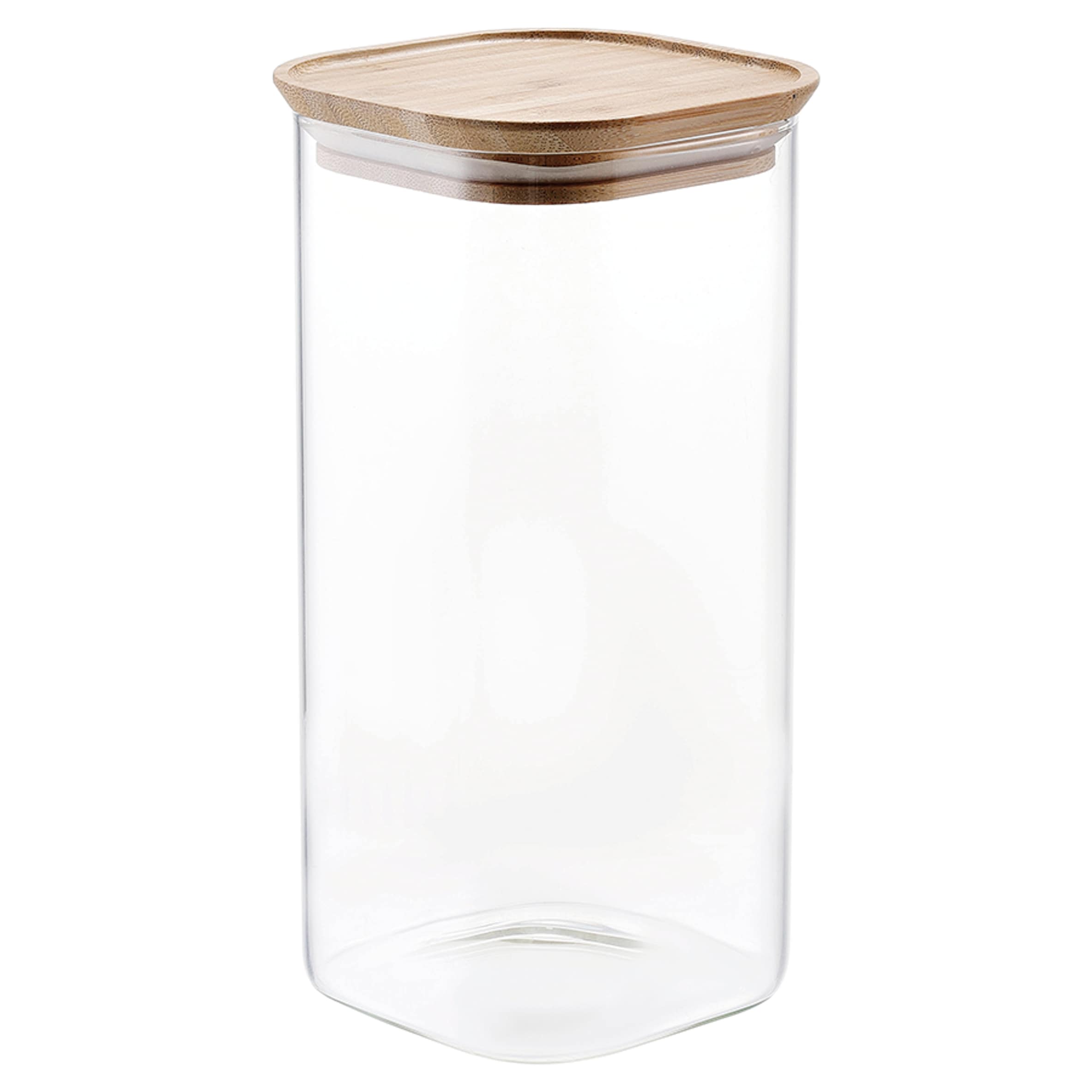 Tesco Glass Square Food Storage Jar with Bamboo Lid 1.5L