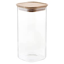 Tesco Glass Square Food Storage Jar with Bamboo Lid 1.5L