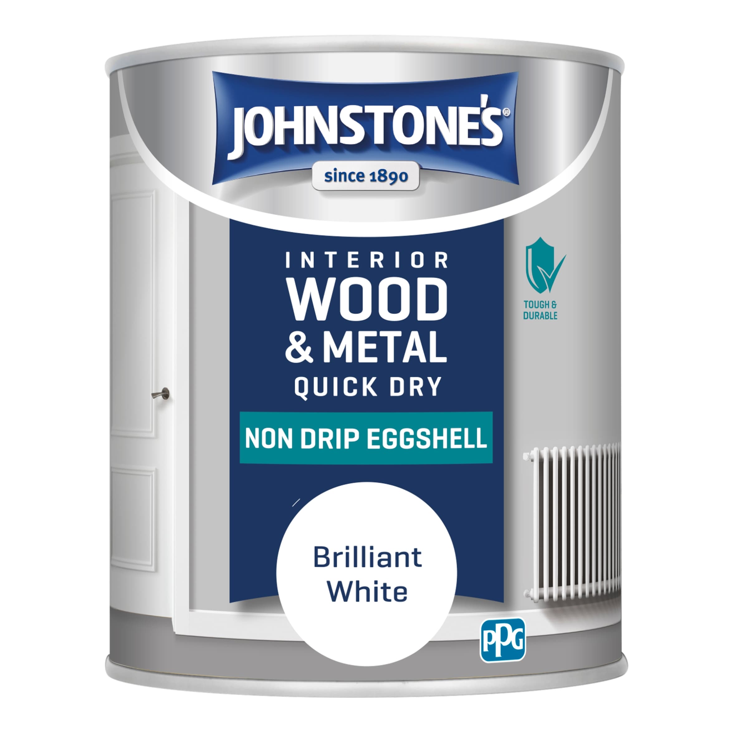 Johnstones Brilliant White Wood & Metal Quick Dry Non Drip Eggshell Paint 750ml