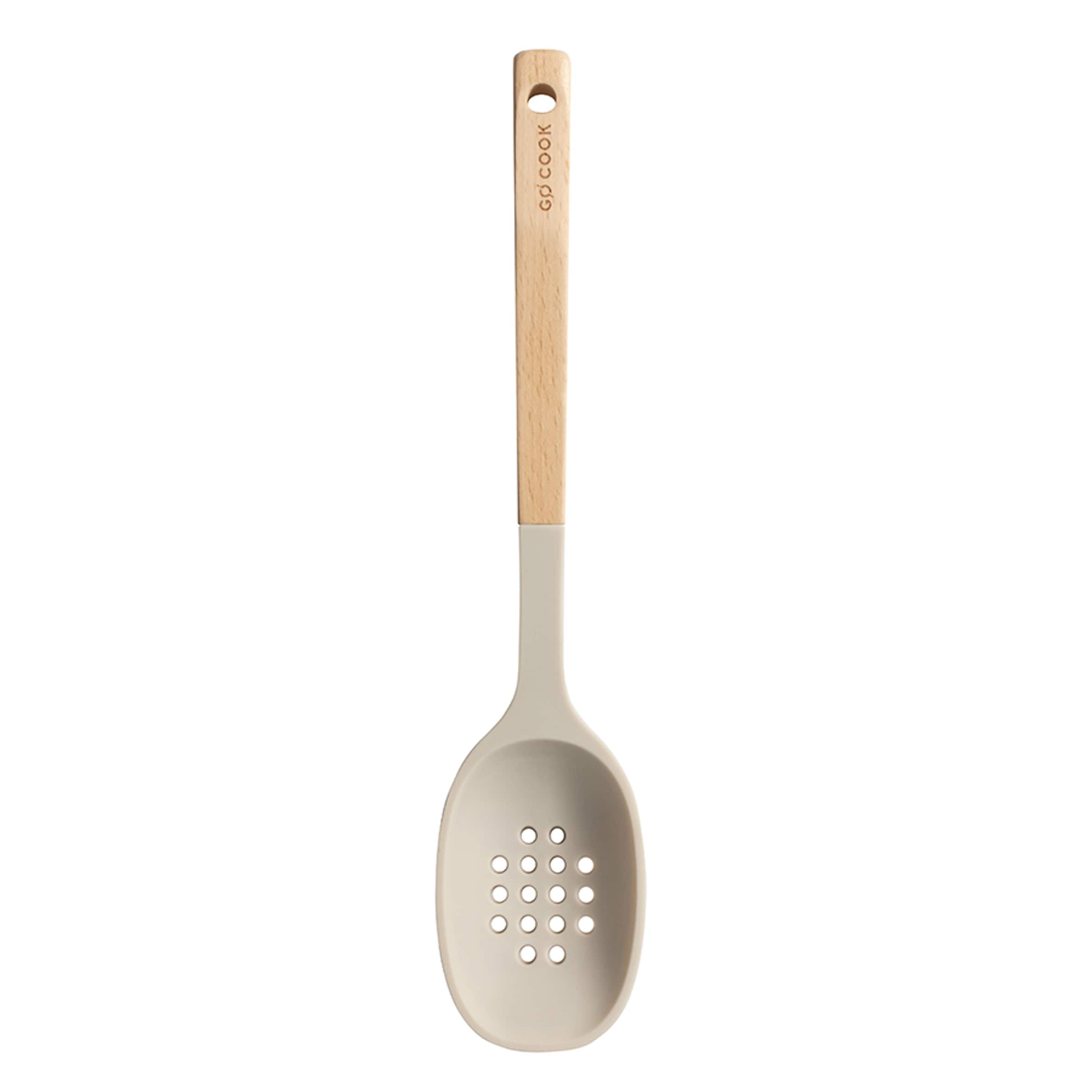 Go Cook Taupe Beechwood Silicone Slotted Spoon