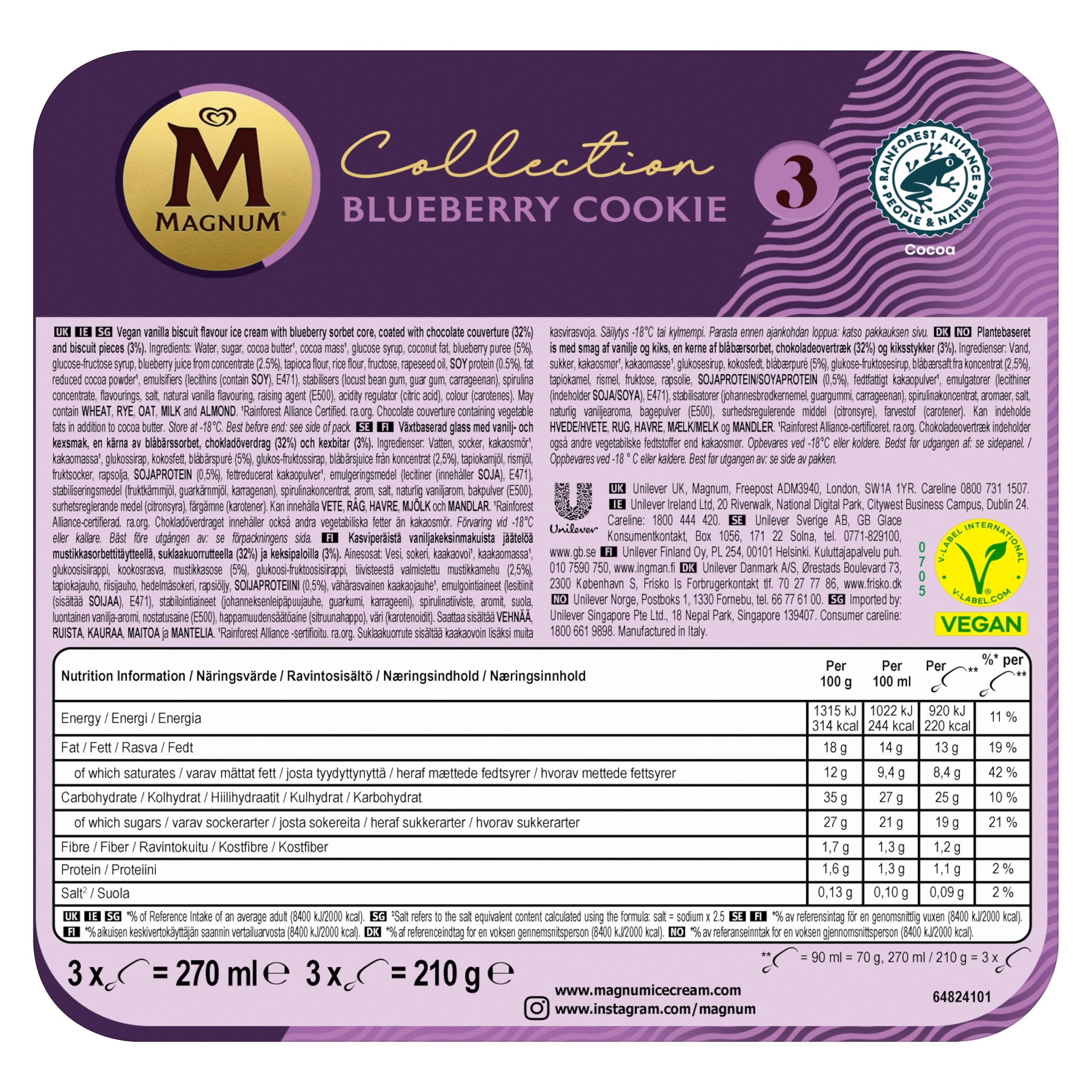 Magnum Collection Vegan Blueberry Cookie Ice Cream Sticks 3 x 90ml thumbnail 2
