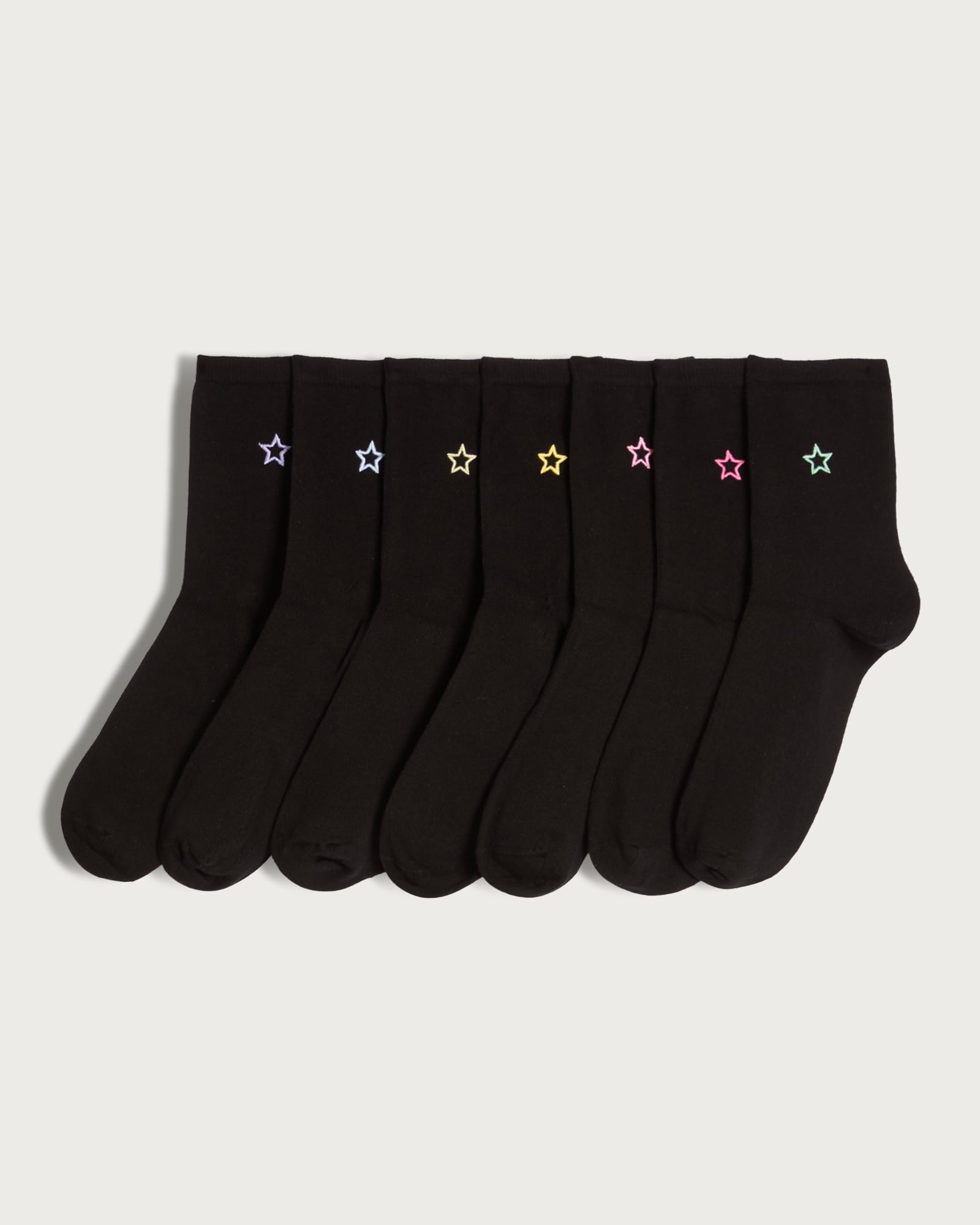 F&F 7-Pack Cotton Rich Star Embroidered Ankle Socks in Black