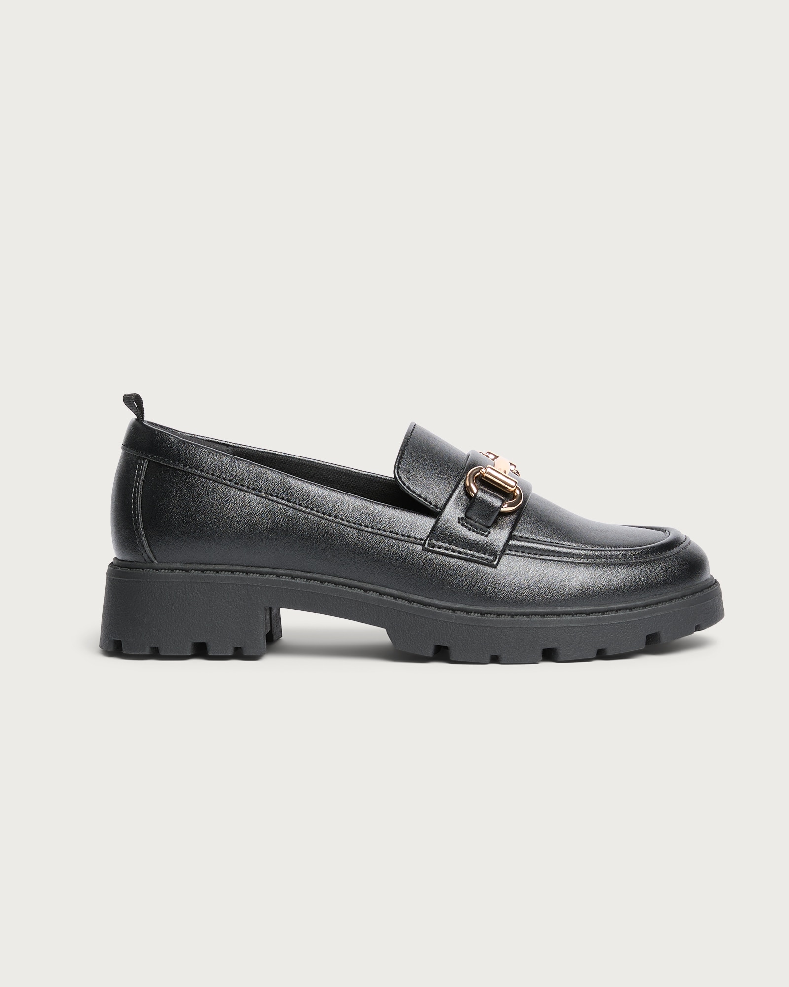 F&F School Girls Gold Trim Loafers  in Black