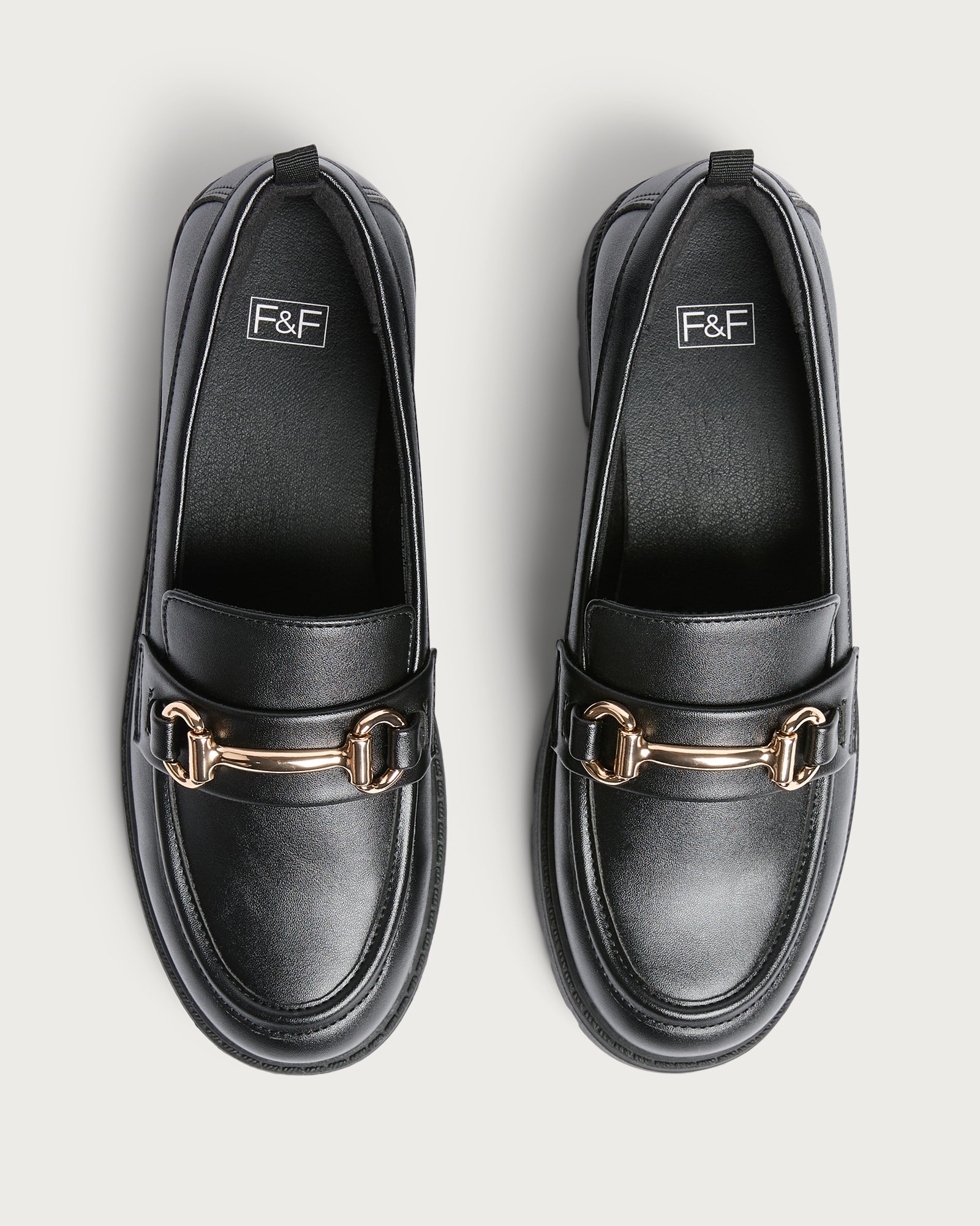 F&F School Girls Gold Trim Loafers  in Black thumbnail 2