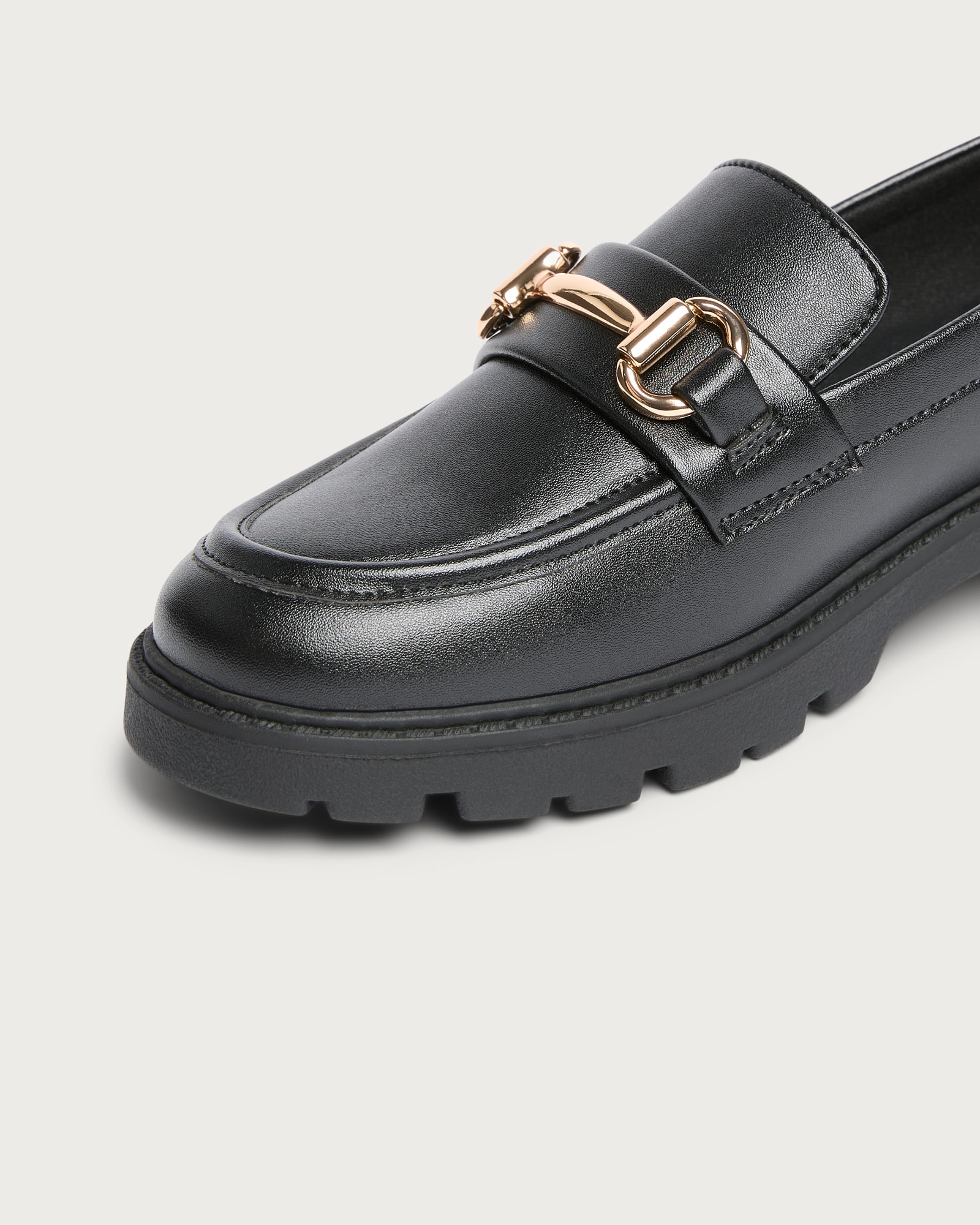 F&F School Girls Gold Trim Loafers  in Black thumbnail 3