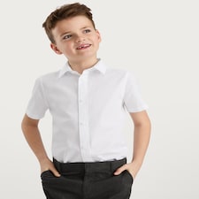 F&F School Boys 3-Pack Cotton Blend Slim Fit Short Sleeved Shirts in White