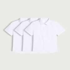 F&F School Boys 3-Pack Cotton Blend Slim Fit Short Sleeved Shirts in White thumbnail 4