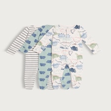 F&F Baby 3-Pack Pure Cotton Dinosaur Sleepsuits in Blue