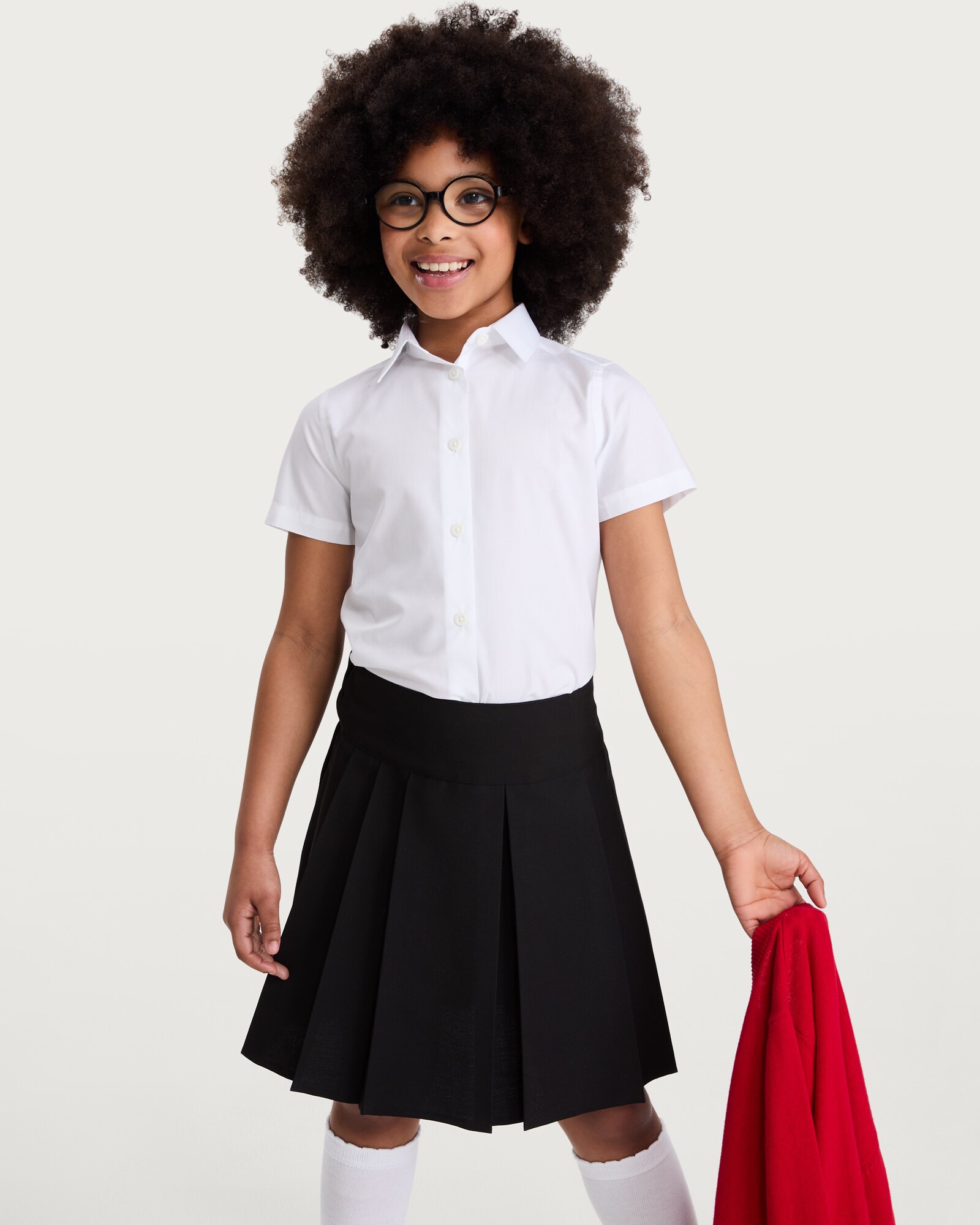 F&F School Girls 3-Pack Slim Fit Short Sleeved Shirts in White thumbnail 2