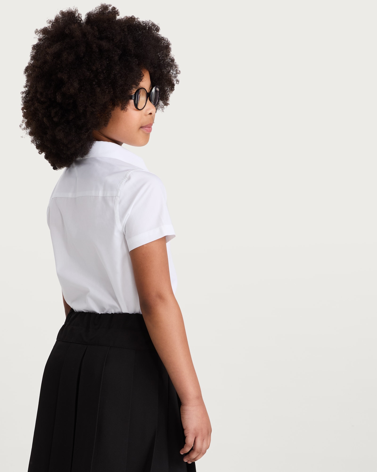 F&F School Girls 3-Pack Slim Fit Short Sleeved Shirts in White thumbnail 3