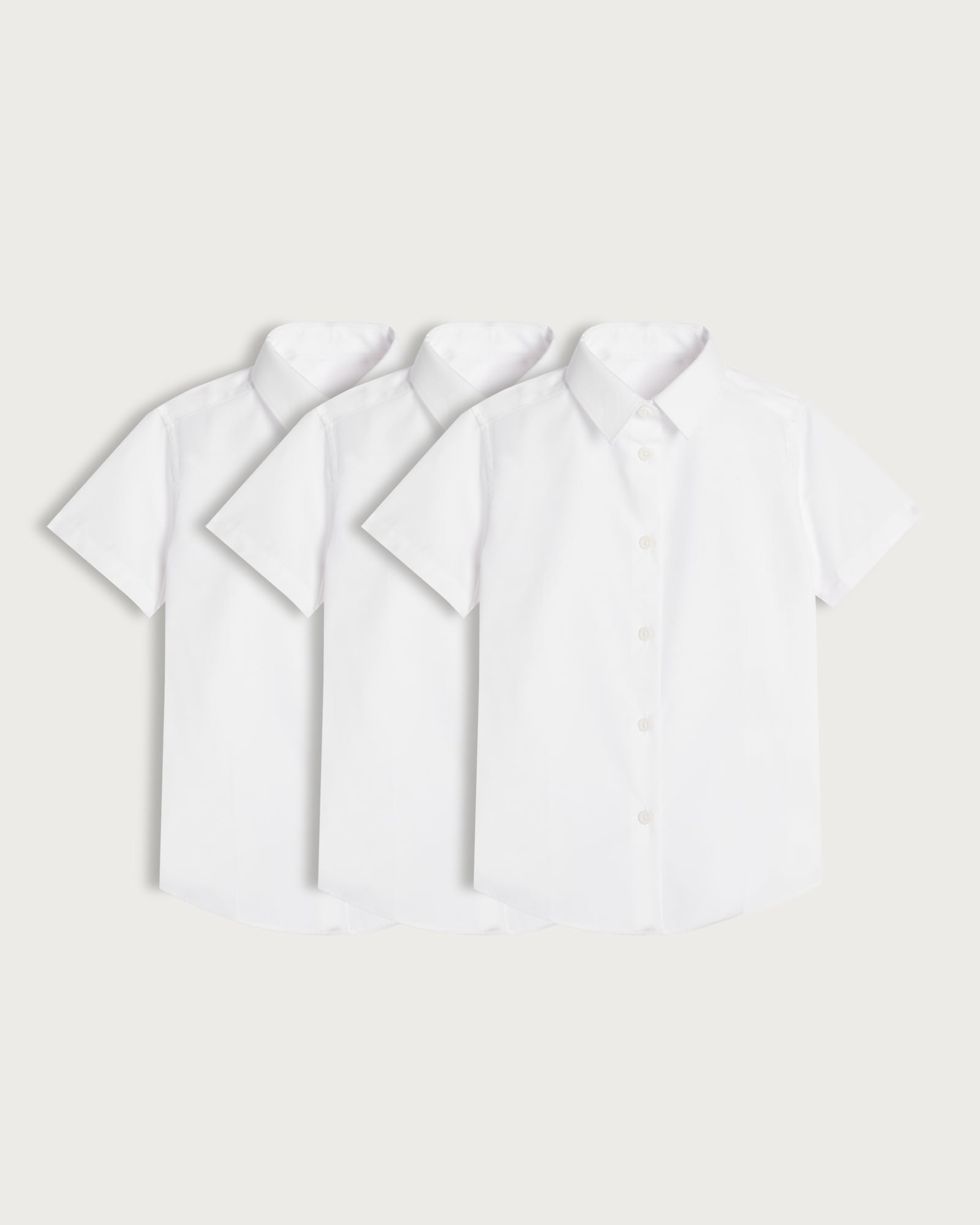 F&F School Girls 3-Pack Slim Fit Short Sleeved Shirts in White thumbnail 4
