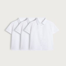F&F School Girls 3-Pack Cotton Blend Regular Fit Shirts in White thumbnail 4