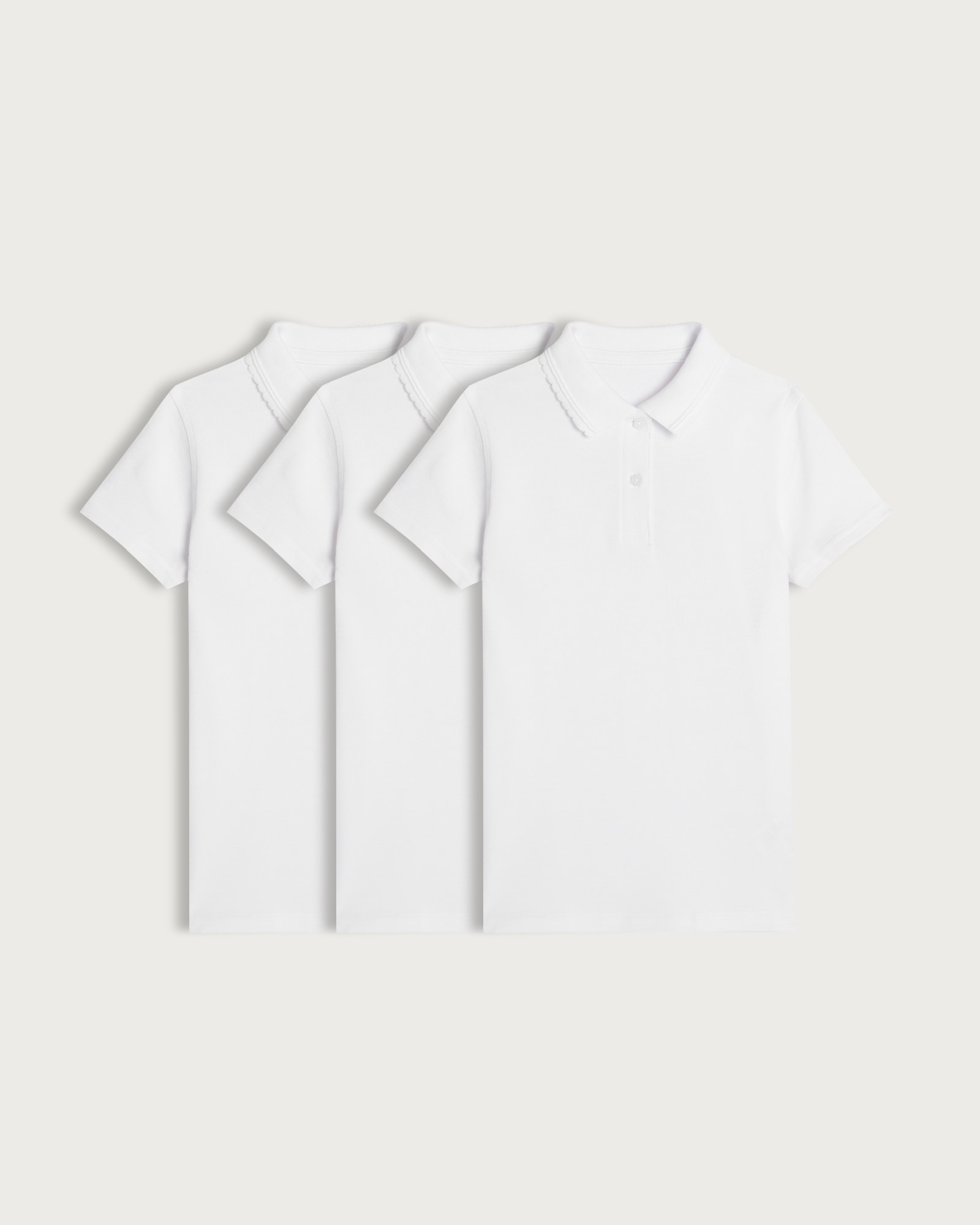 F&F School Girls 3-Pack Pure Cotton Regular Fit Collared Polo Shirts in White thumbnail 4