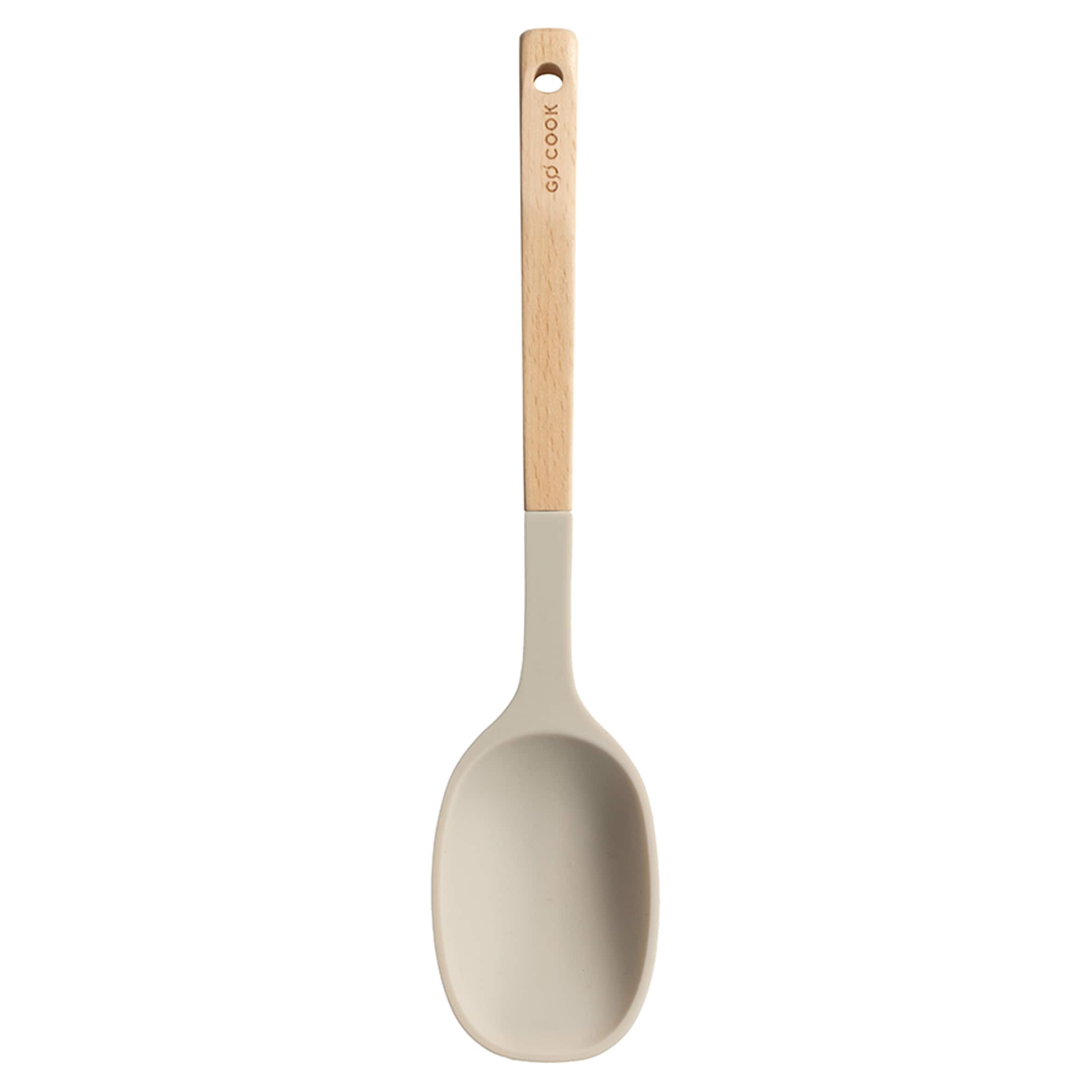Go Cook Taupe Beechwood Silicone Solid Spoon