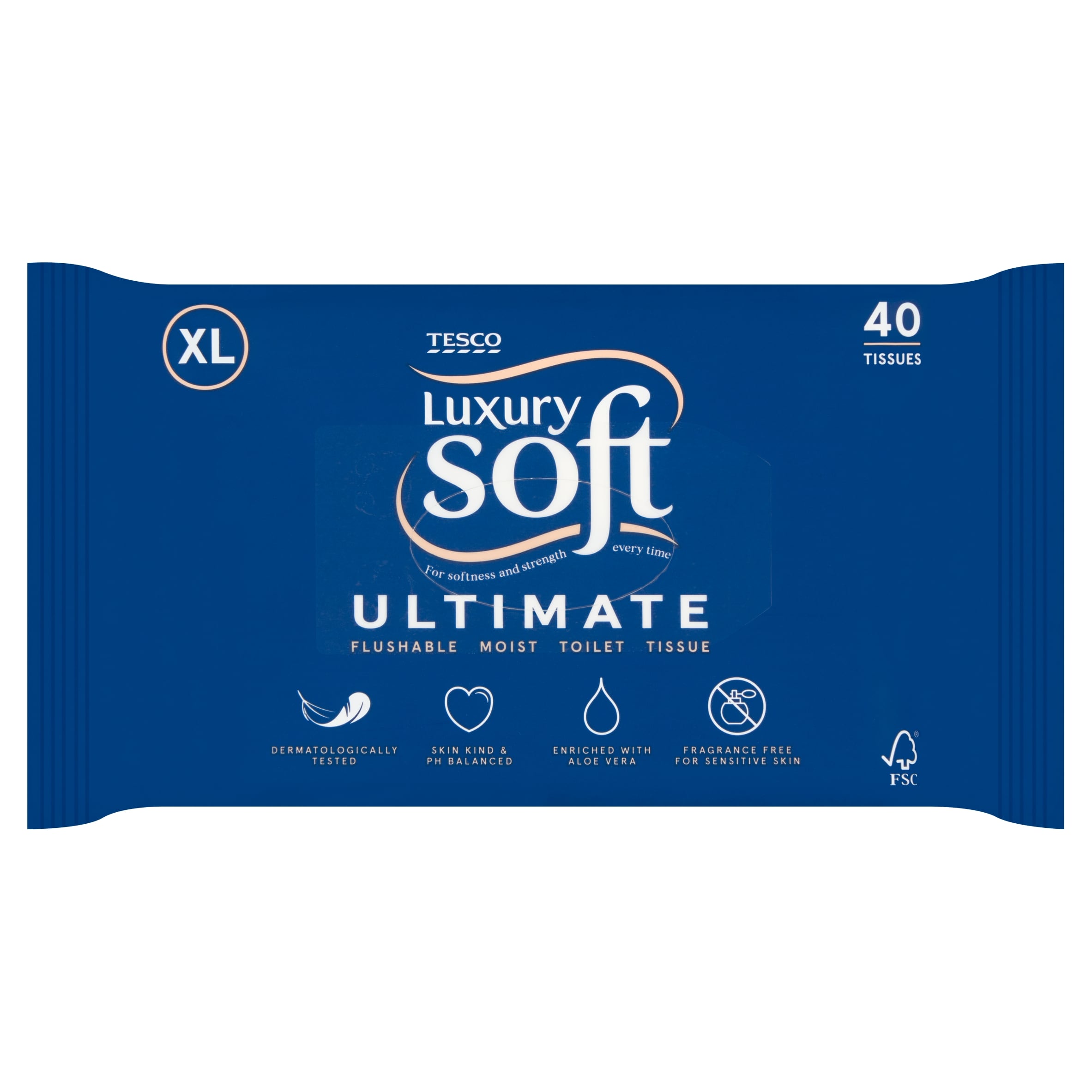 Tesco Luxury Soft Ultimate XL Flushable Moist Toilet Tissues 40 Pack