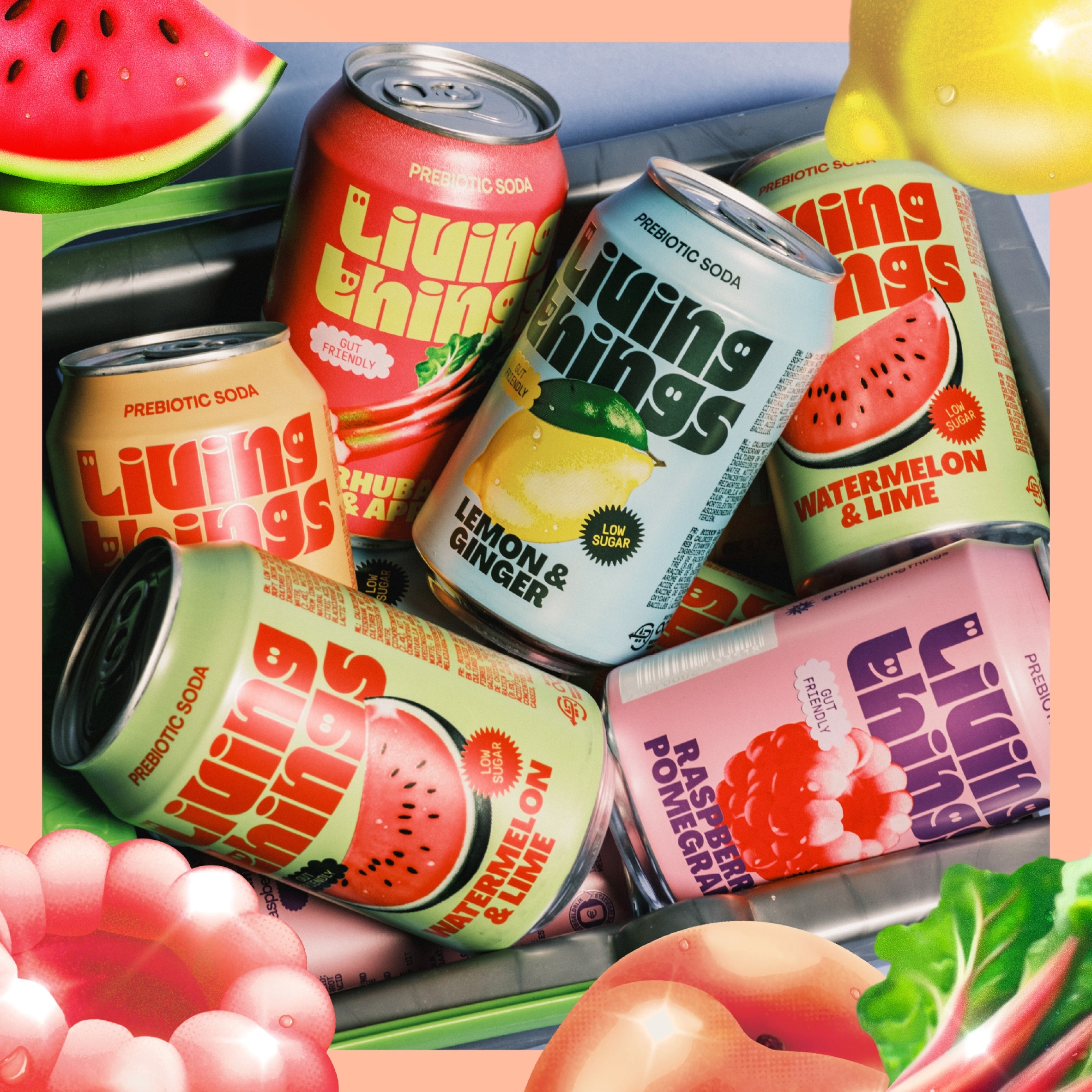 Living Things Peach & Blood Orange Soda 4x 330ml thumbnail 4