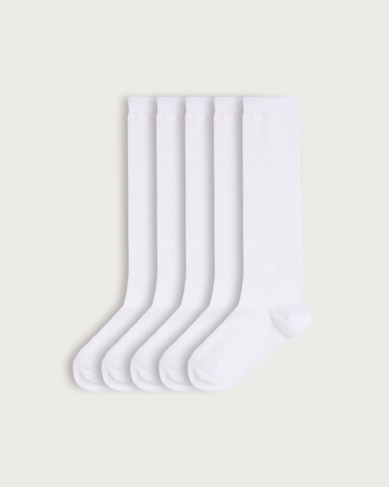 F&F Girls 5-Pack Cotton Rich Heart Pattern Knee High Socks in White