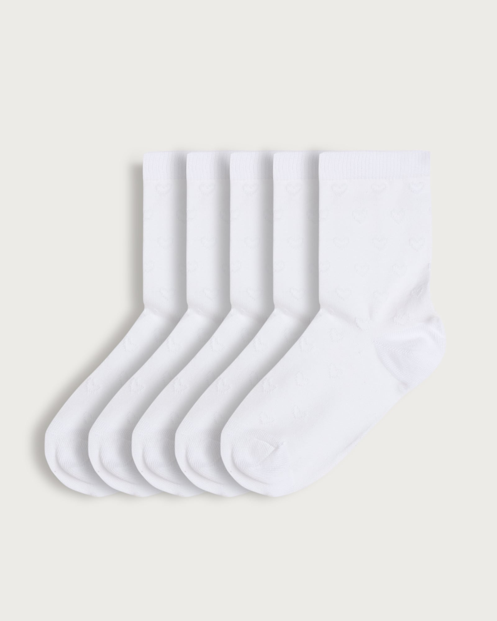 F&F School Girls 5-Pack Heart Design Cotton Rich Ankle Socks in White