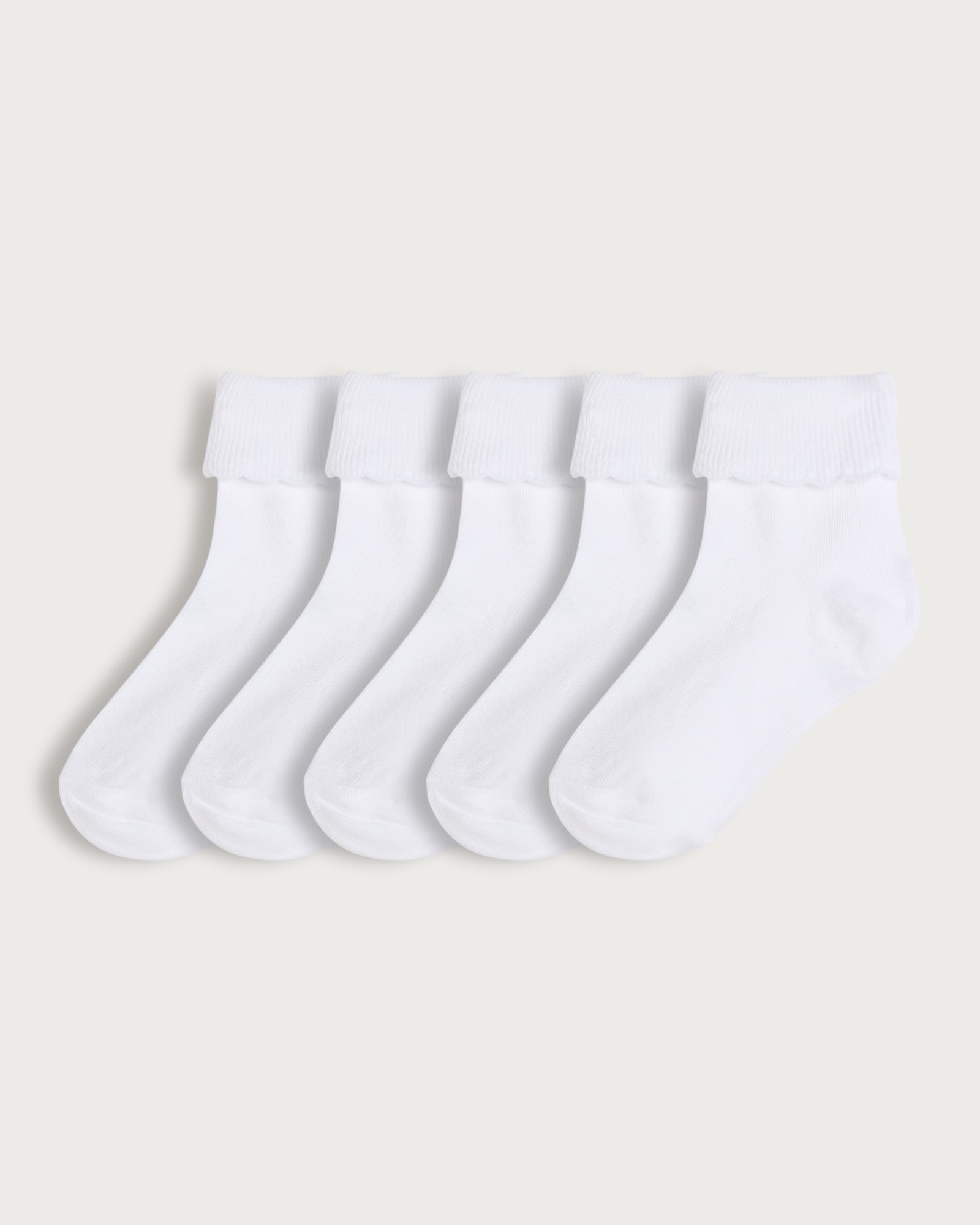 F&F School Girls 5-Pack Cotton Rich Turnover Top Socks in White