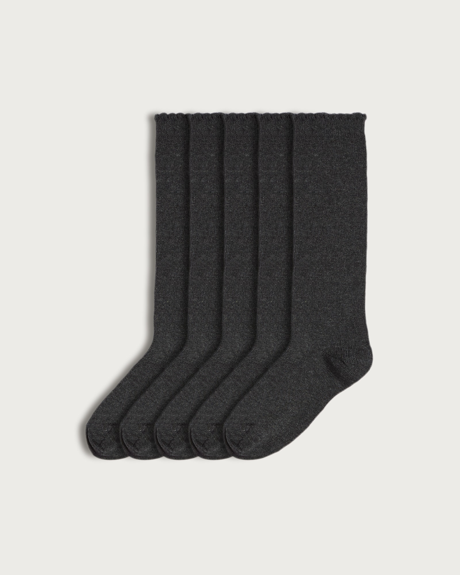 F&F Girls 5-Pack Cotton Blend Knee High Socks in Grey