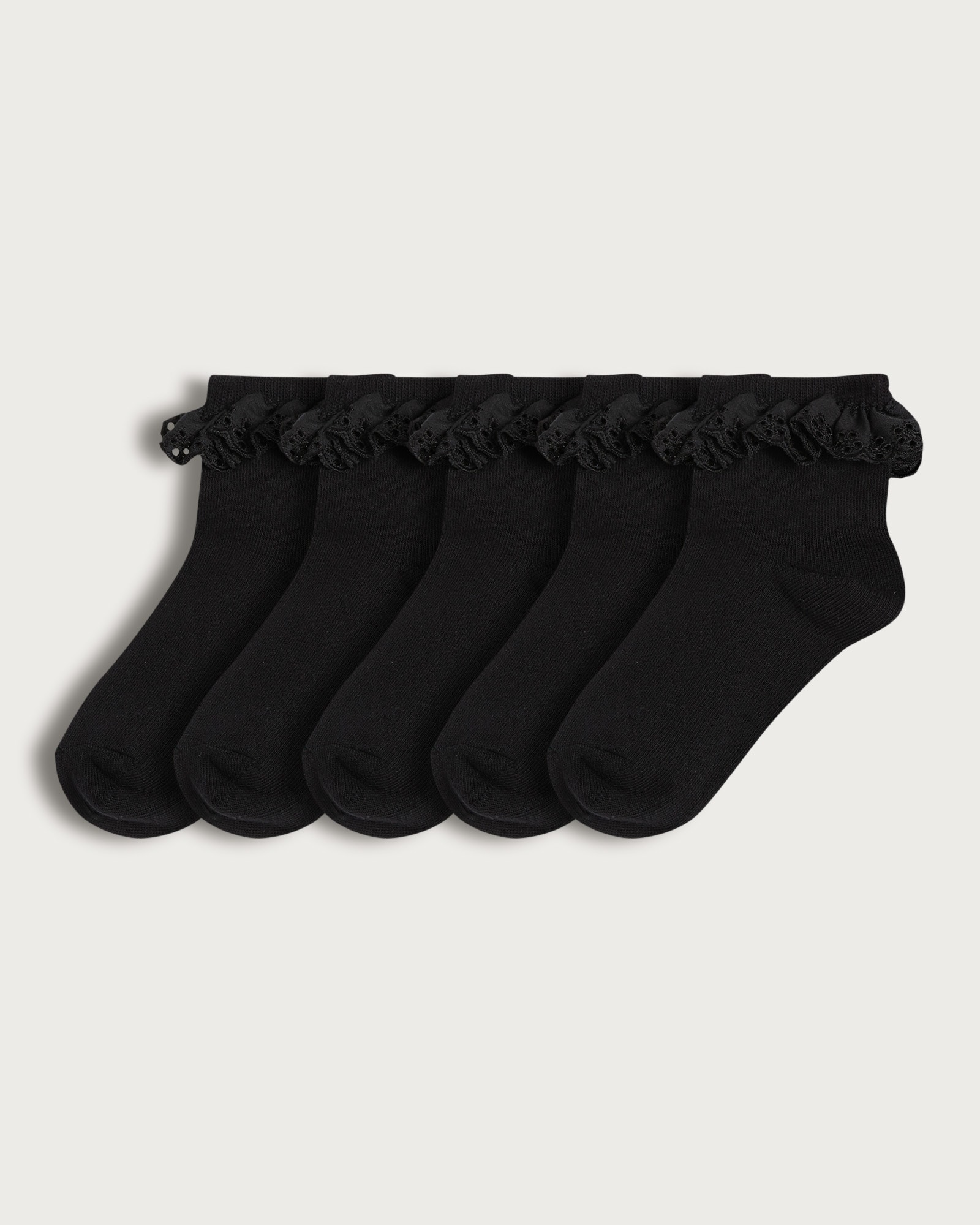 F&F School Girls 5-Pack Cotton Rich Frilly Ankle Socks in Black