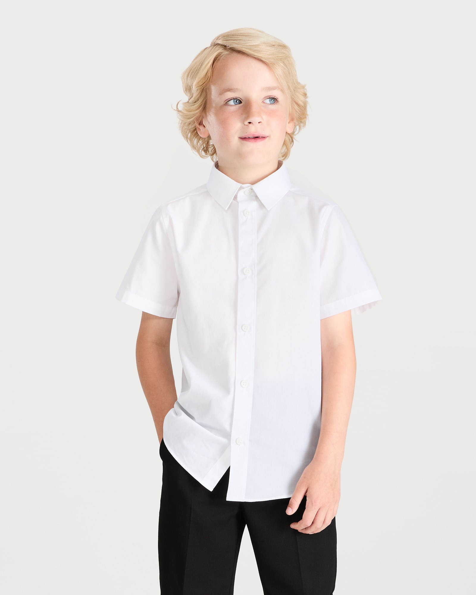 F&F School Boys 2-Pack Regular Fit Short Sleeved Shirts in White thumbnail 2