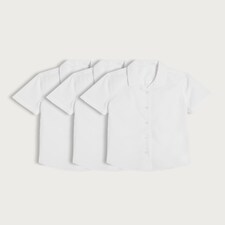 F&F School Girls 3-Pack Cotton Blend Revere Collared Shirts in White thumbnail 4