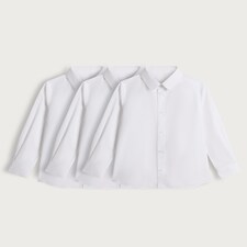 F&F School Boys 3-Pack Regular Fit Long Sleeved Shirts in White thumbnail 4