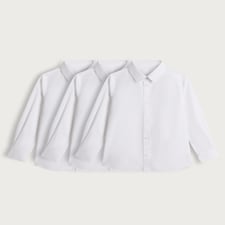 F&F School Boys 3-Pack Regular Fit Long Sleeved Shirts in White thumbnail 4