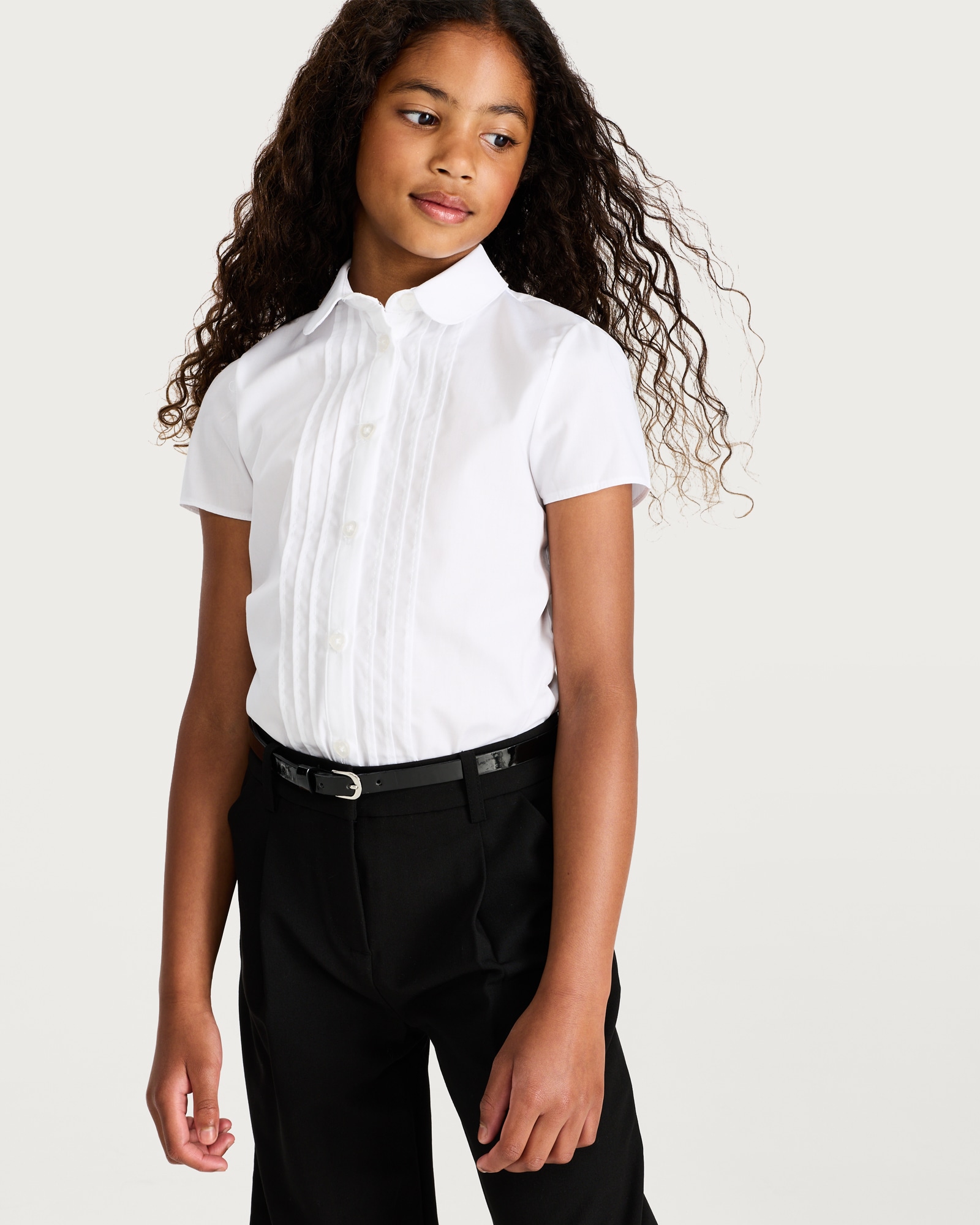 F&F School Girls 2-Pack Pintuck Shirts in White