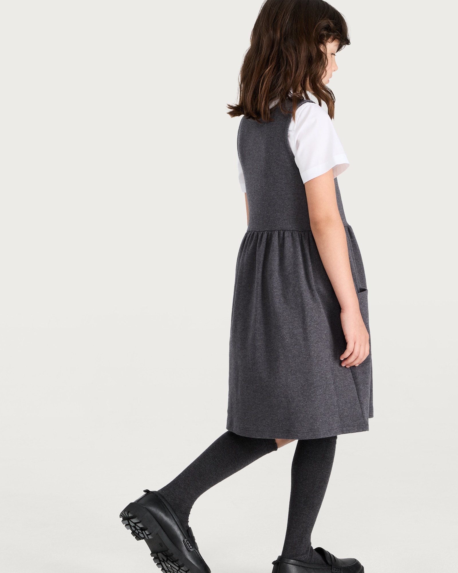 F&F School Girls Cotton Rich Button Through Pinafore in Grey thumbnail 3