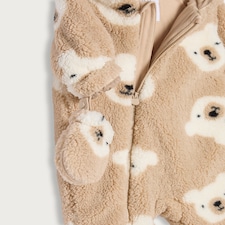F&F Baby Teddy Bear Print Pramsuit in Brown thumbnail 3