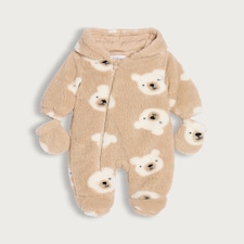 F&F Baby Teddy Bear Print Pramsuit in Brown