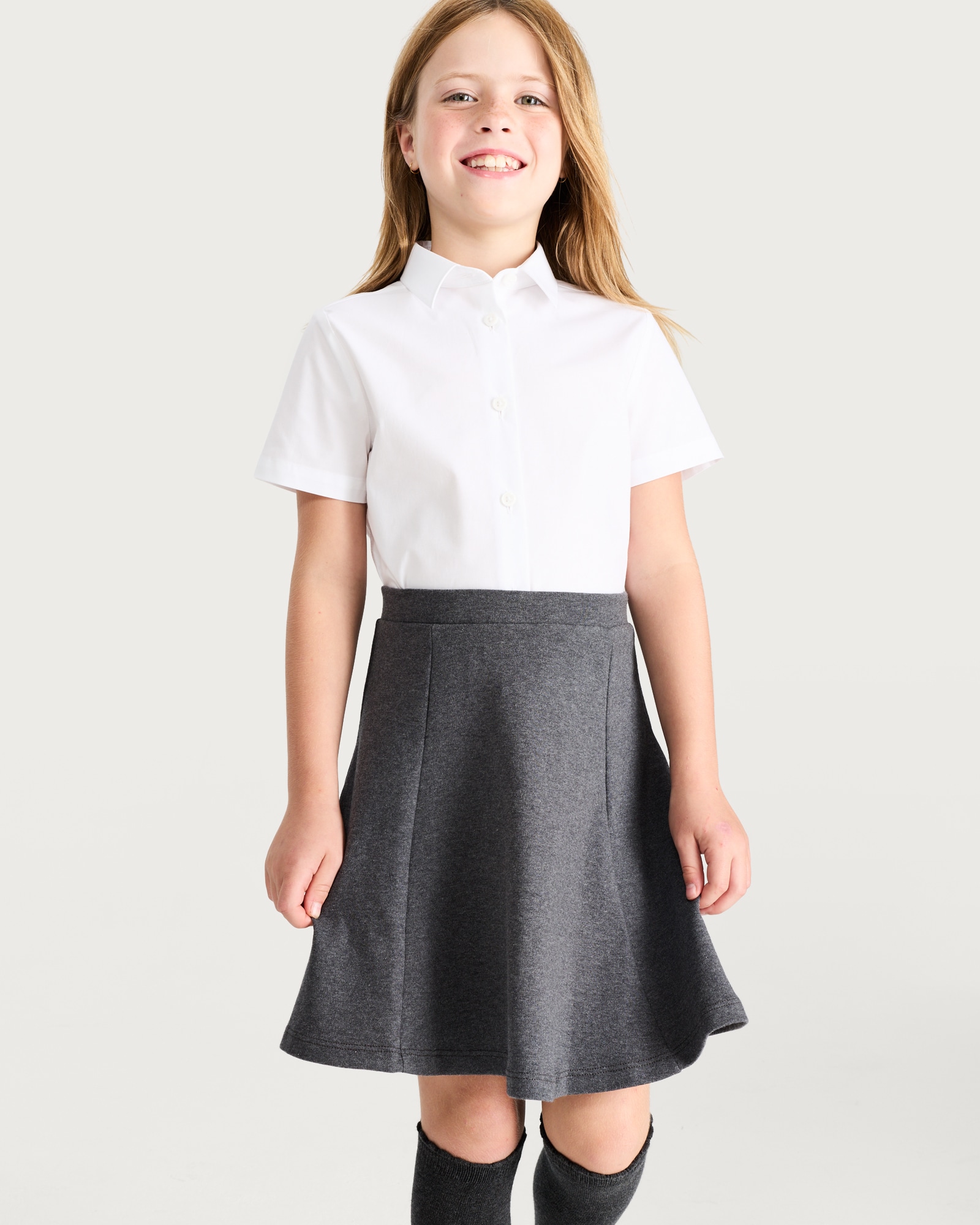 F&F School Girls 2-Pack Cotton Rich Jersey Skater Skirts in Grey