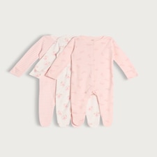 F&F Baby 3-Pack Pure Cotton Ballerina Printed Sleepsuits in Pink