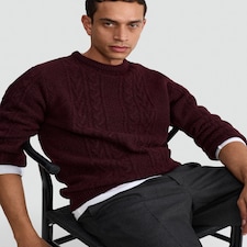 F&F Crew Neck Cable Knit Jumper in Burgundy
