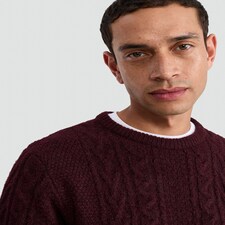 F&F Crew Neck Cable Knit Jumper in Burgundy thumbnail 2