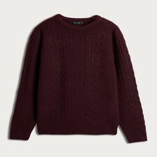 F&F Crew Neck Cable Knit Jumper in Burgundy thumbnail 4